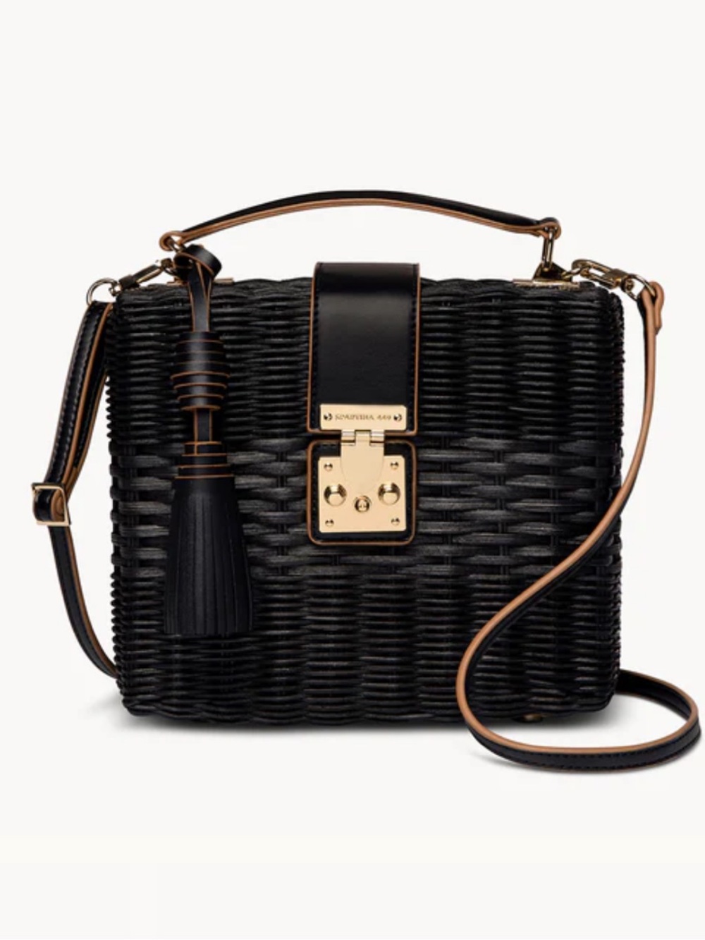 Spartina 449 Rattan Box Bag Black Crossbody Top Handle